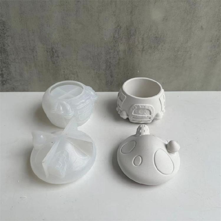 Mushroom House Resin Jar Silicone Molds with Lid Silicone Candle Holder Molds for Jewelry Box Storage Jar Decoration