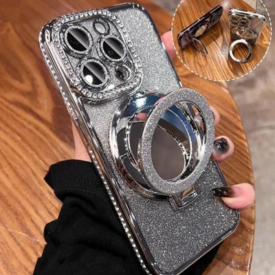 Für iPhone 17 16 Pro Max Luxus Beschichtung Flash Spiegelhalter Ständer Diamantrahmen Für iPhone 11 12 13 14 15Plus Linsenschutzhülle