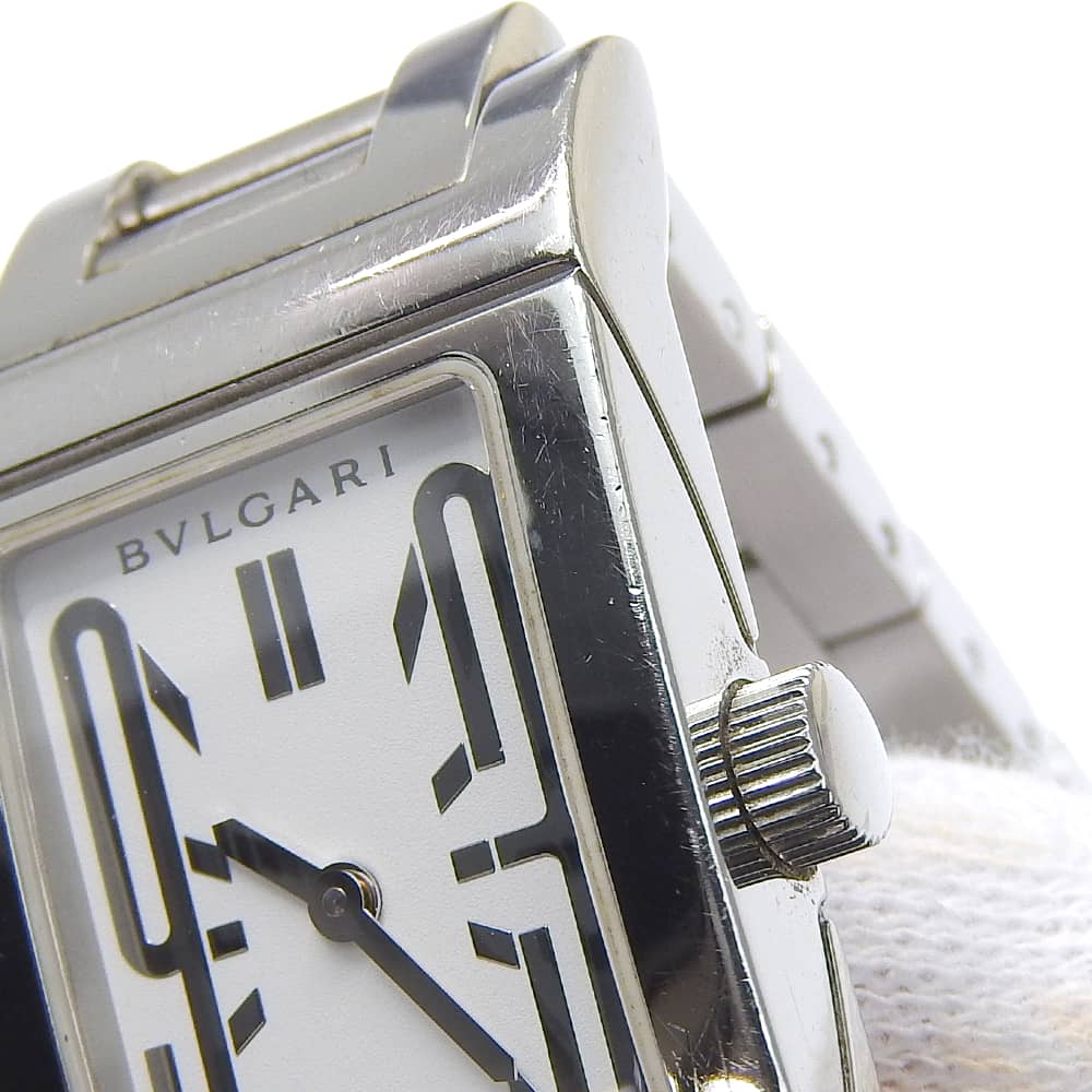 Bvlgari Rettangoro Watches RT39S Silver WhiteDial Stainless Steel Quartz Analog Display Women Used