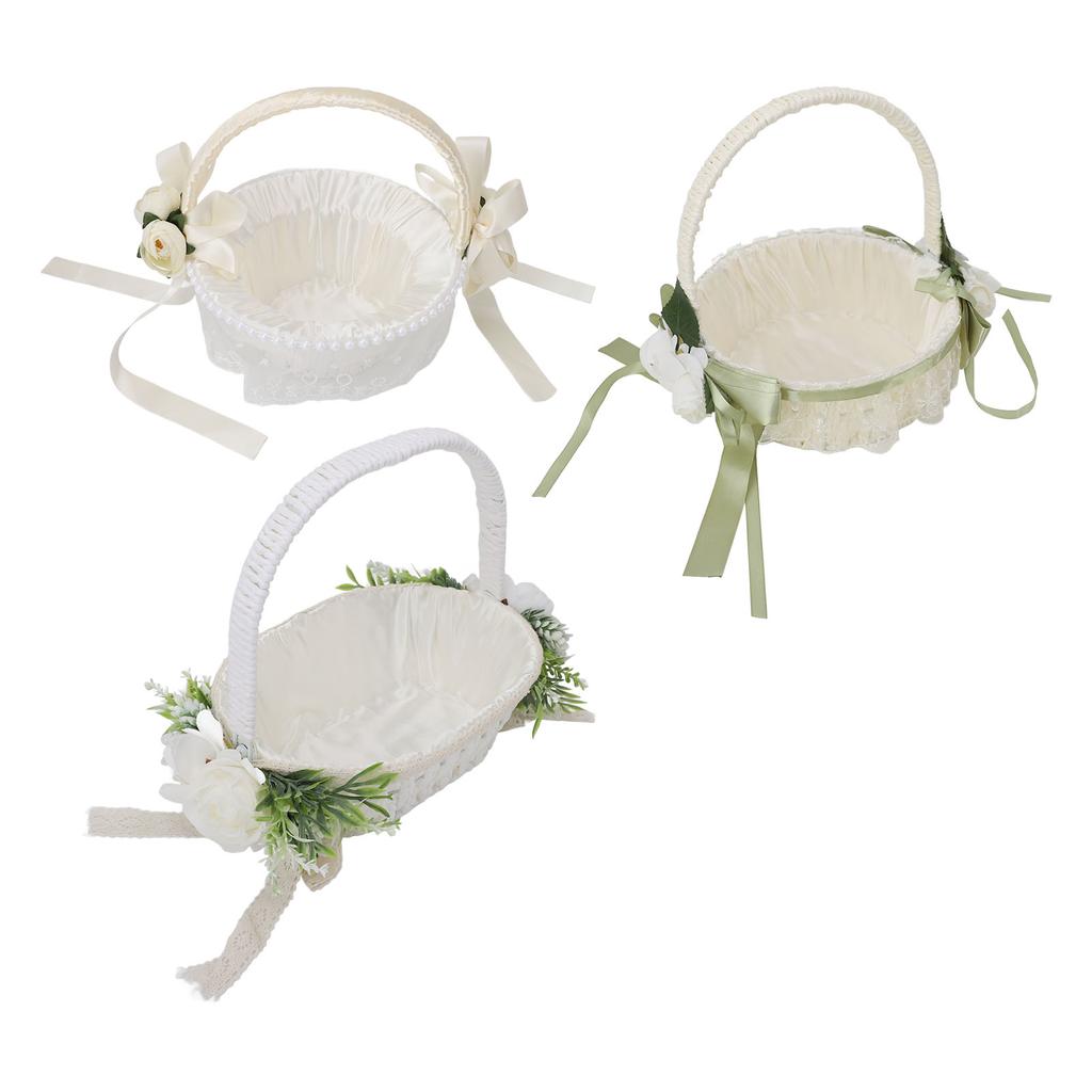 Kosz dla Dziewczynki z Kwiatami Romantyczny Elegancki Lekki Ręcznie Tkany Kosz Kwiatowy Ślubny dla Panny Młodej