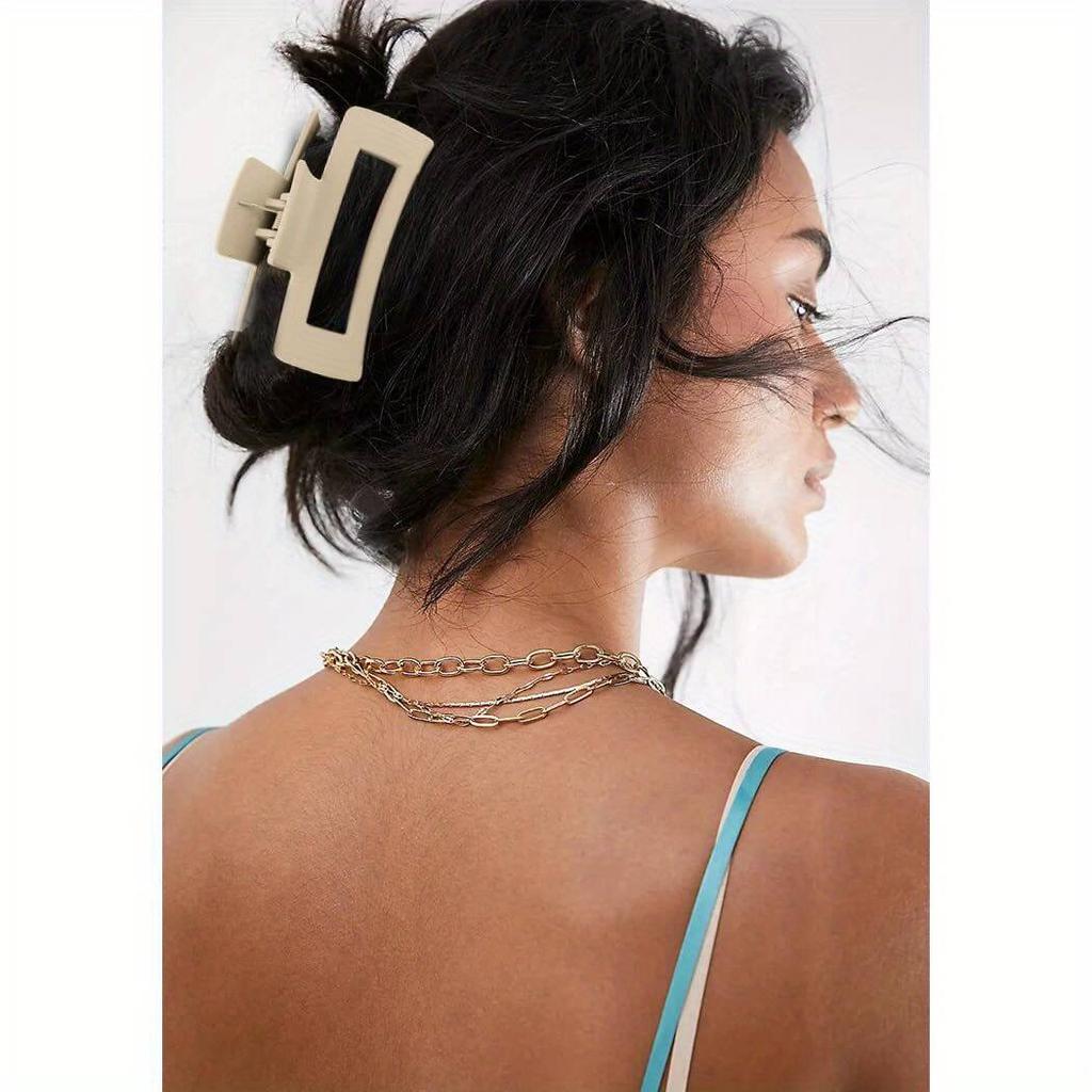 4Pcs Elegant Acrylic Claw Classic Solid Colors Large, Rectangular, Non-Slip Grip for Thick Long Hair Fashion Hair Accessories
