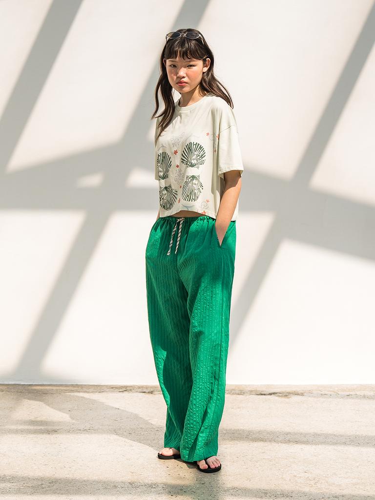 EDENIK Shell Pattern Crop Short Sleeve T-Shirt_Yellow Green