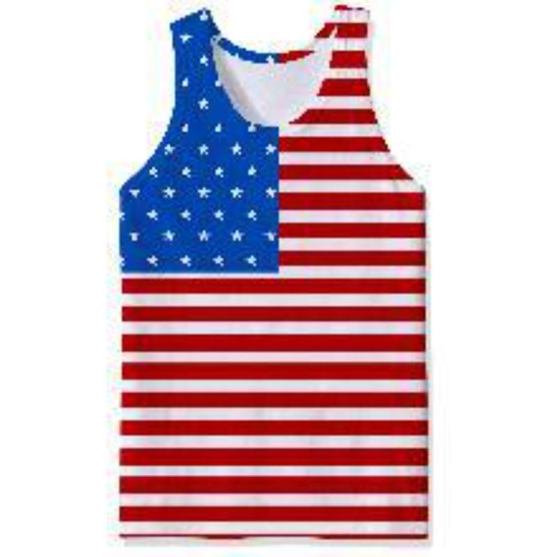 Men's O-Neck Eagle American Flag Pattern Print Tank Tops 3D Printed Vest Loose Sports Fitness  Sleeveless Shirt