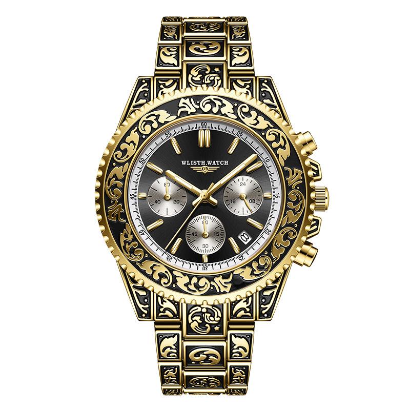 Men's Luxury Business Retro Watches Date,Chronograph Creative Steel Band Quartz Watch For Man Waterproof Clock Relogio