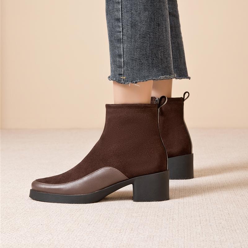 Women's Short Boots Genuine Leather Chunky Heel High Heel Boots Female Large Size Pointed Toe Women Ankle Boots