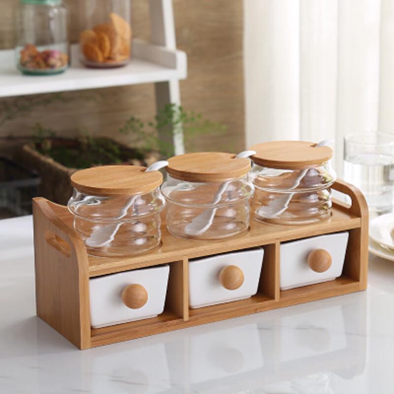 LISM Ceramic Spice Jar Set with Bamboo Rack