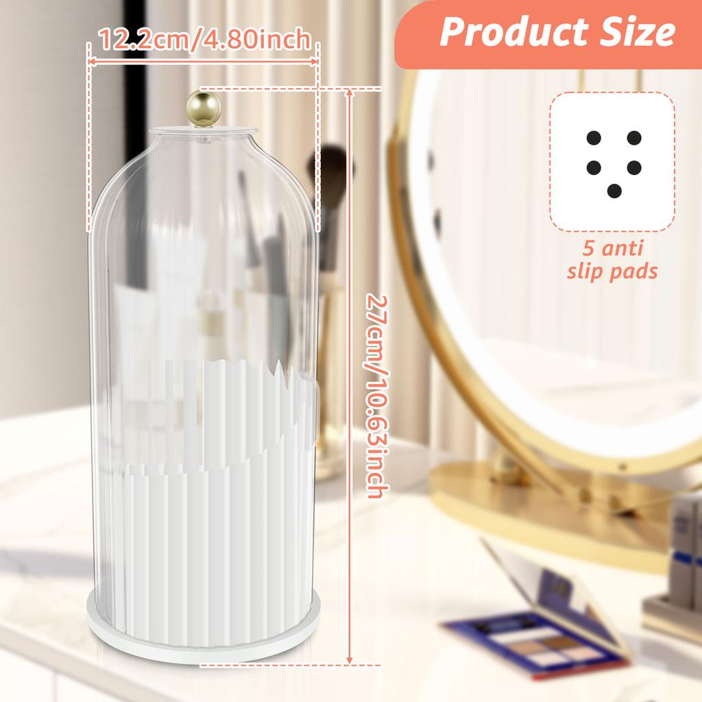 Makeup Brush Holder with Dustproof Cover 360 Rotating Make Up Brush Holder Organizer Compartmentalized Makeup Brush Organizer