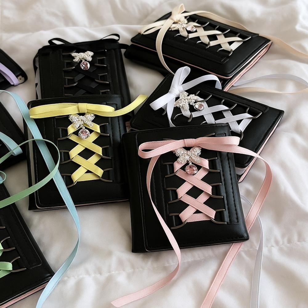 Silk Ribbon Balletcore Three Fold Wallet Korean Style Crossover Strappy Card Bag Girls