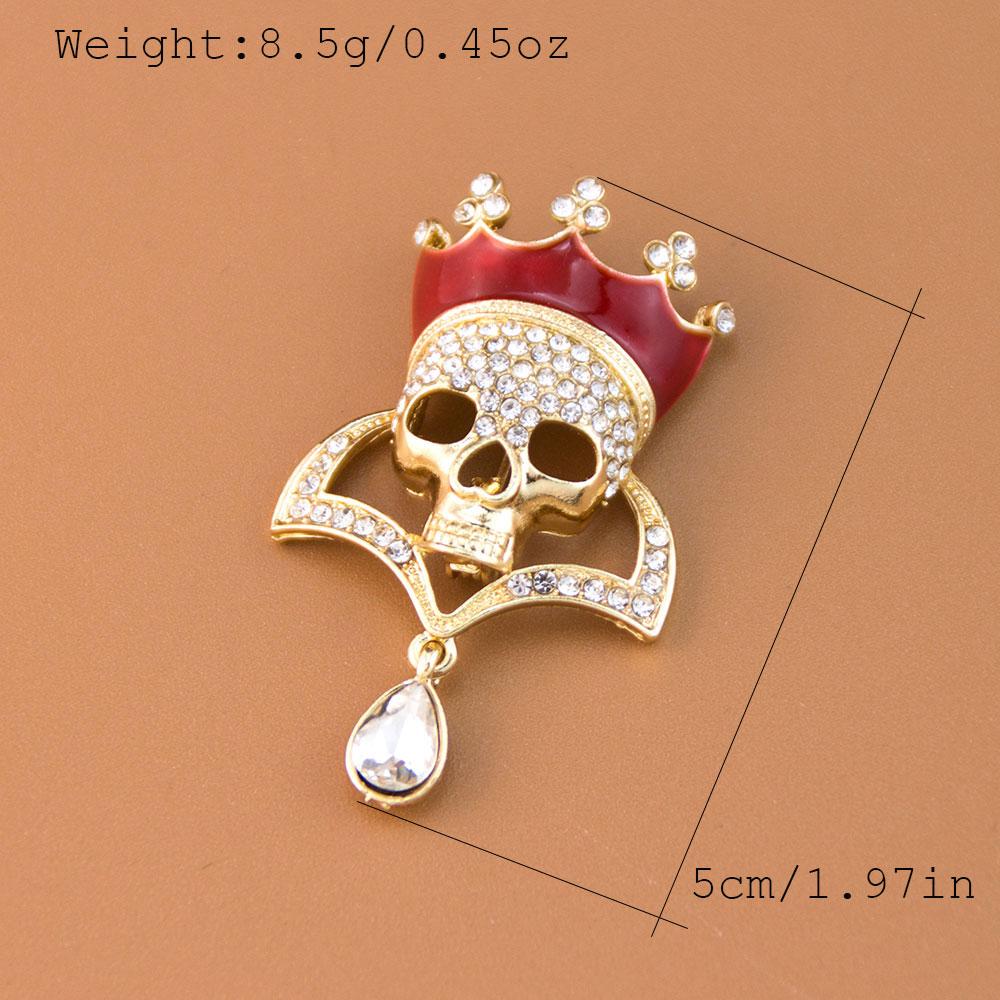 Fashion Women Skull Brooch Gold Color Rhinestone Halloween Jewelry Water Droplet Pendant Hiptop Rock Punk Hell Badge