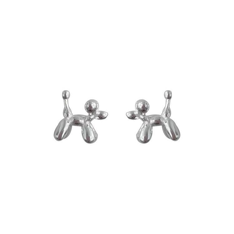 Sterling Silver Balloon Dog Stud Earrings: Simple, Delicate, Cool Style for Women