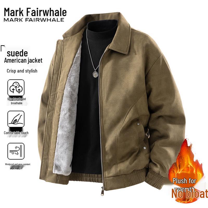 Mark Fairwhale Men's Thickened Warm Faux Suede Winter Jacket