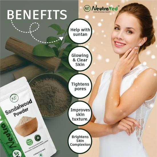 NeutraVed Sandalwood Powder For Face Pack Enriched with Organic & Pure Chandan Powder Mask for Glowing Skin - 200g