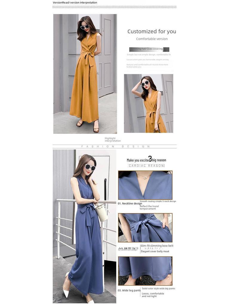 2025 Summer Fashion V-Neck Slim Fit Wide-Leg Jumpsuit for Women