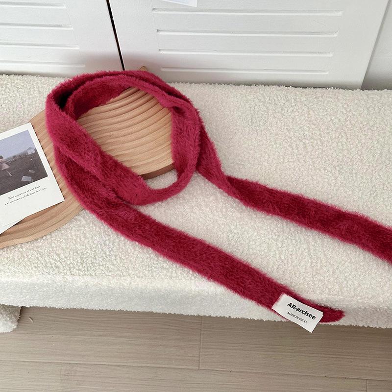 Scarf women's winter advanced sense niche design fluffy narrow strip solid color decoration warm autumn and winter scarf scarf scarf
