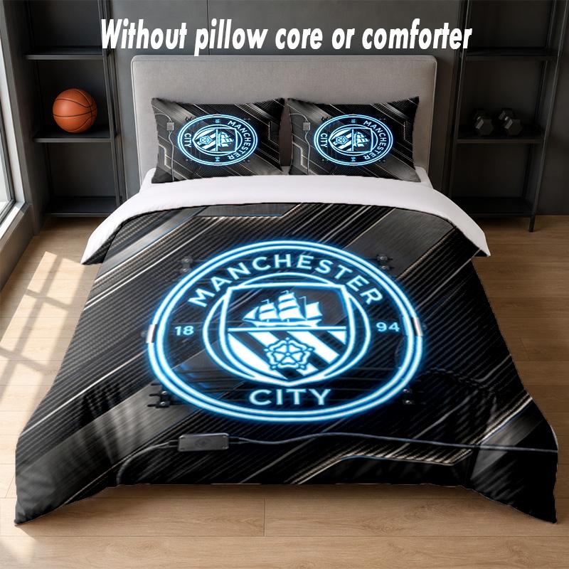 Manchester City Design Bett Bettwäsche Set 1 Bettbezug + 2 Kissenbezüge Weich Atmungsaktiv Haushalt Bettwäsche