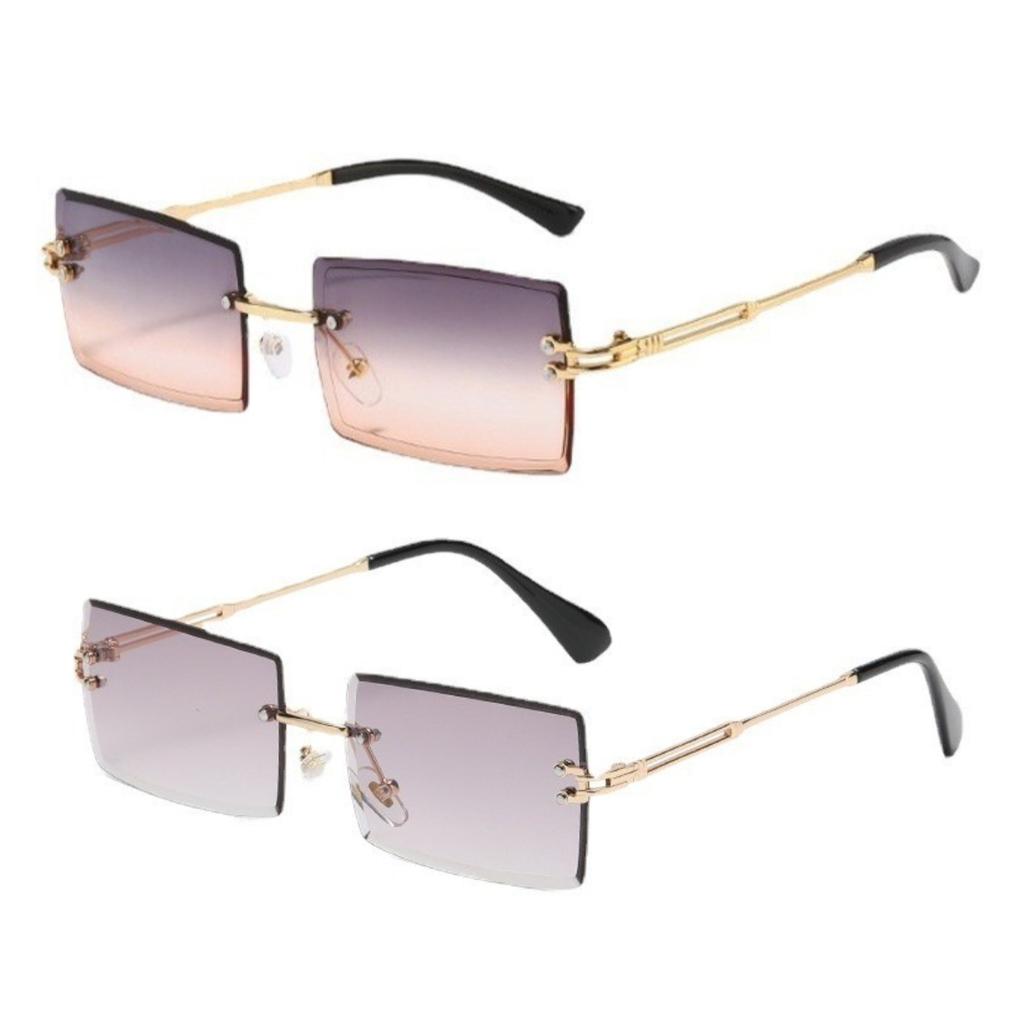 2PCS Women and Men Fashion Sunglasses UV400 Shades Rectangle Sun Glasses Rimless Summer Fashion Eyewear