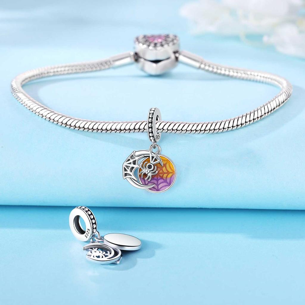 Copper Moon Spider Web Pendants Bracelet Charms Fit Women Jewelry Party Beads Diy Fine Gifts Accessories
