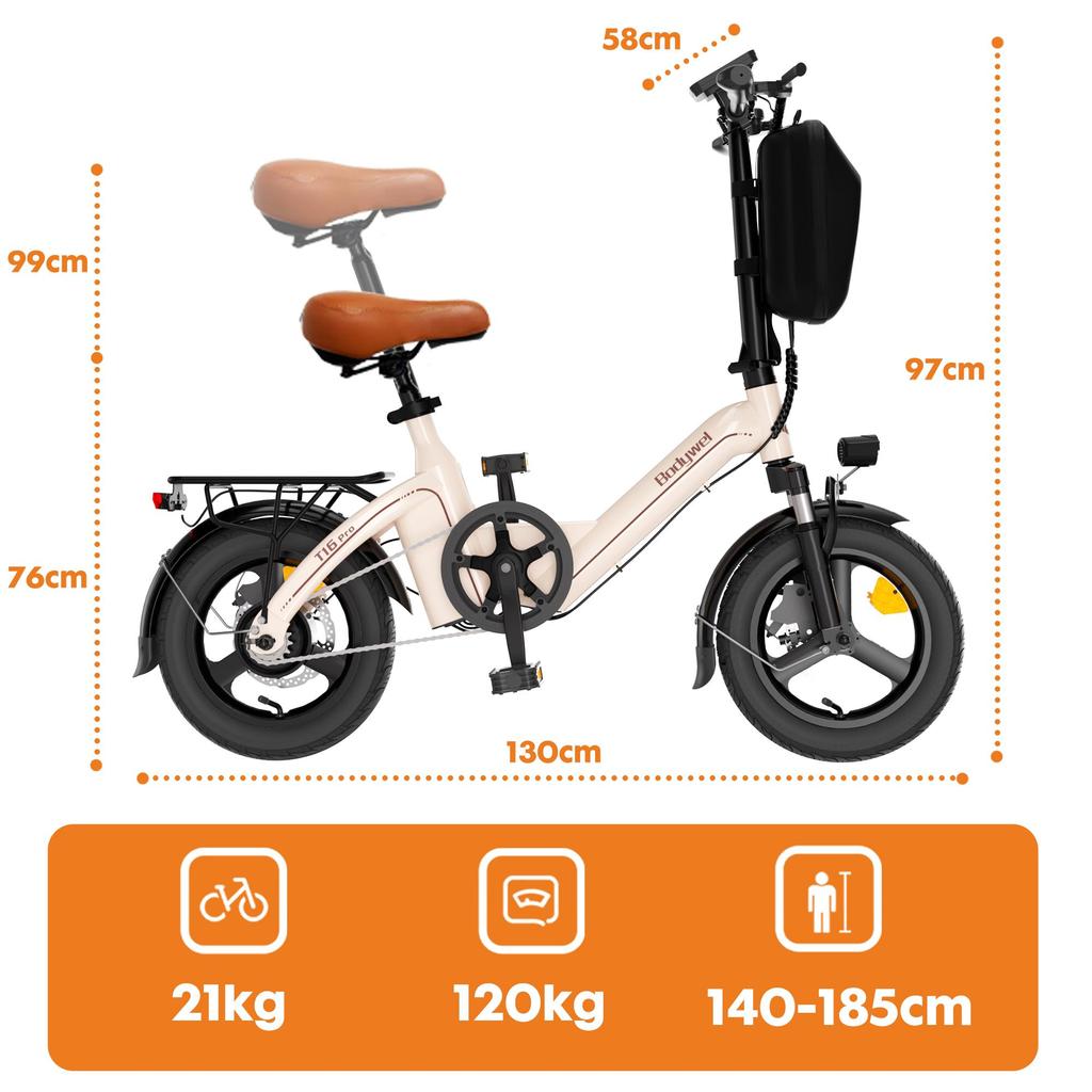 Bodywel T16 Pro E-bike with 250W Motor,36V 10.4AH Battery 14*2.5"Tyre