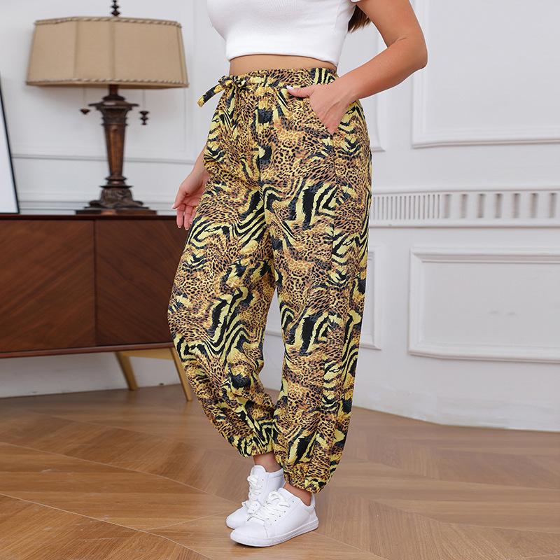 Sommer Damen Übergröße Leopardenmuster Lässige Lose Laternenhose Pops Hose