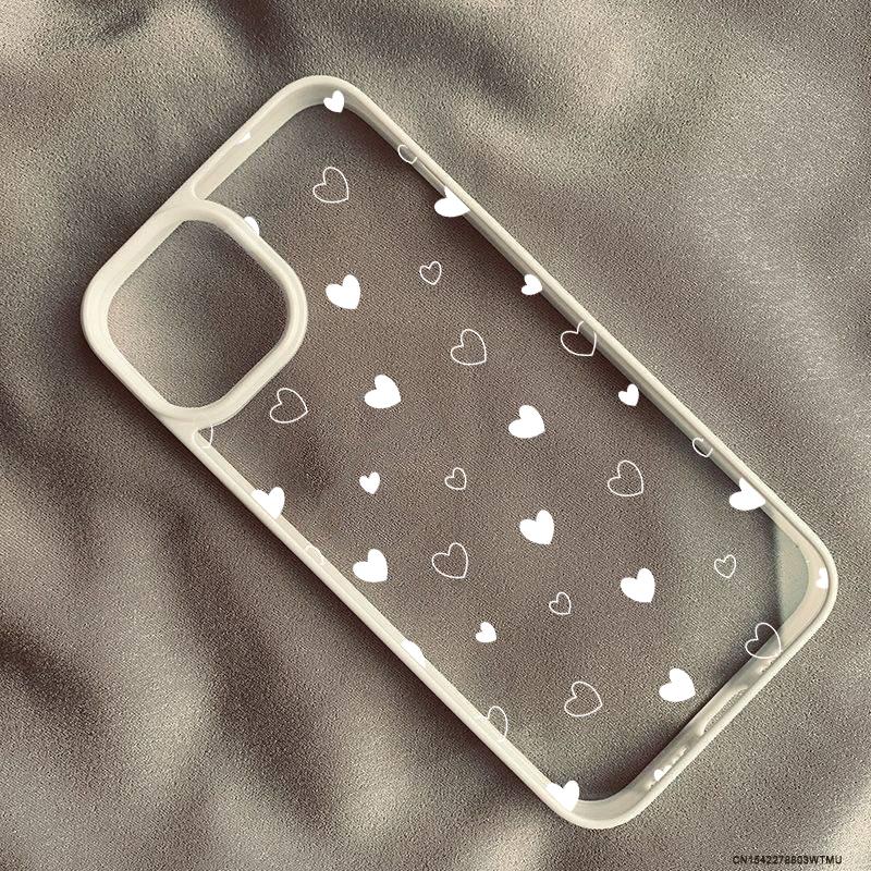 Cute Cartoon Black White Love Heart Phone Case For iPhone 14 Pro Max 16 15 13 Mini 11 12 XR XS X 7 8Plus Clear Hard Cover Fundas