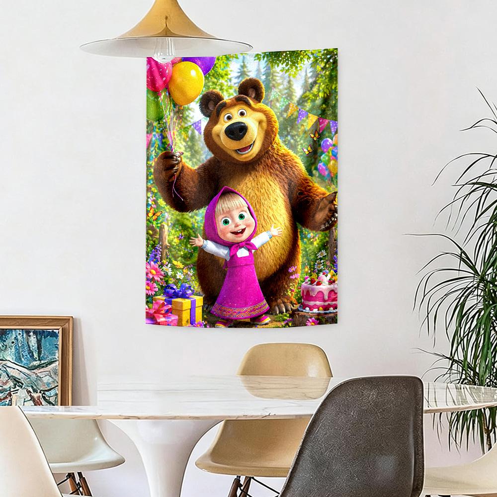 Masha Bear Wall Decor Tapestry Art For Pet Memorial Birthdaywedding Party Backdrop Family Gift