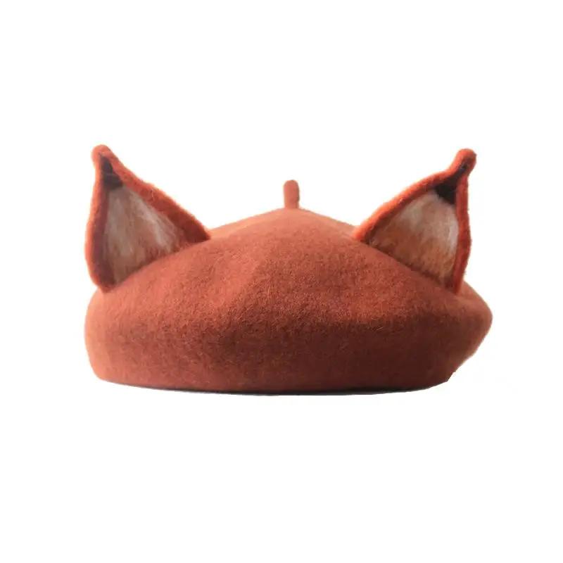 

Child Women Handmade Cute Elk Horn Fox Ear Family Beret Hat Deer Antlers Kids Girls Wool Felt Painter Hat 50-54cm(kid 3-7Y)