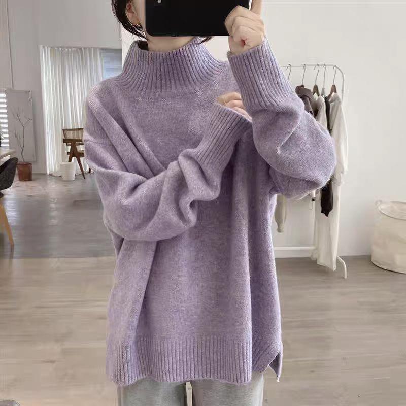 Sweater for Women Autumn Winter Thickened Warm Knitted Stretchy Long Sleeve High-neck Tops