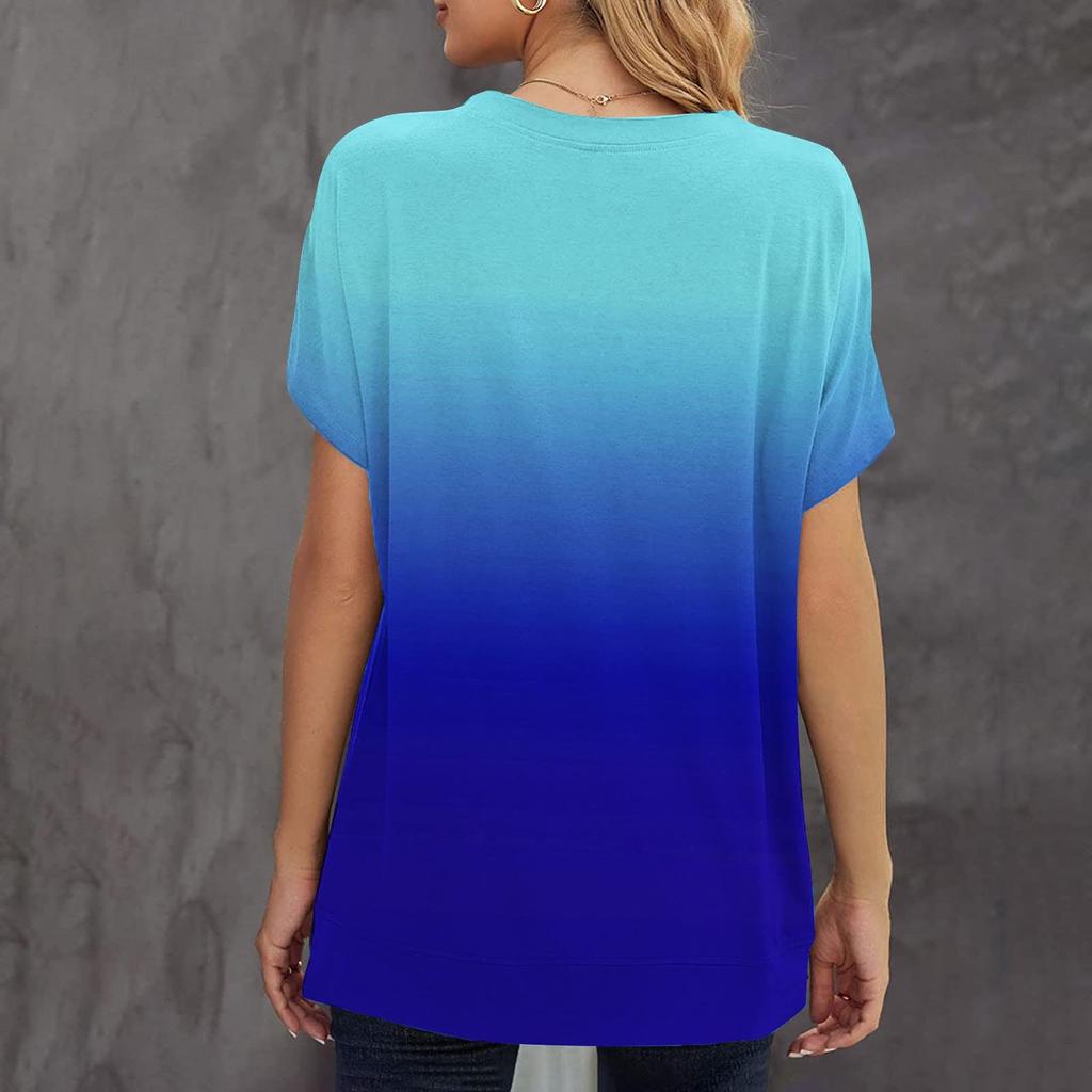 Women's Summer Gradient Printed Short Sleeve Round Neck Pullover T-shirt Top