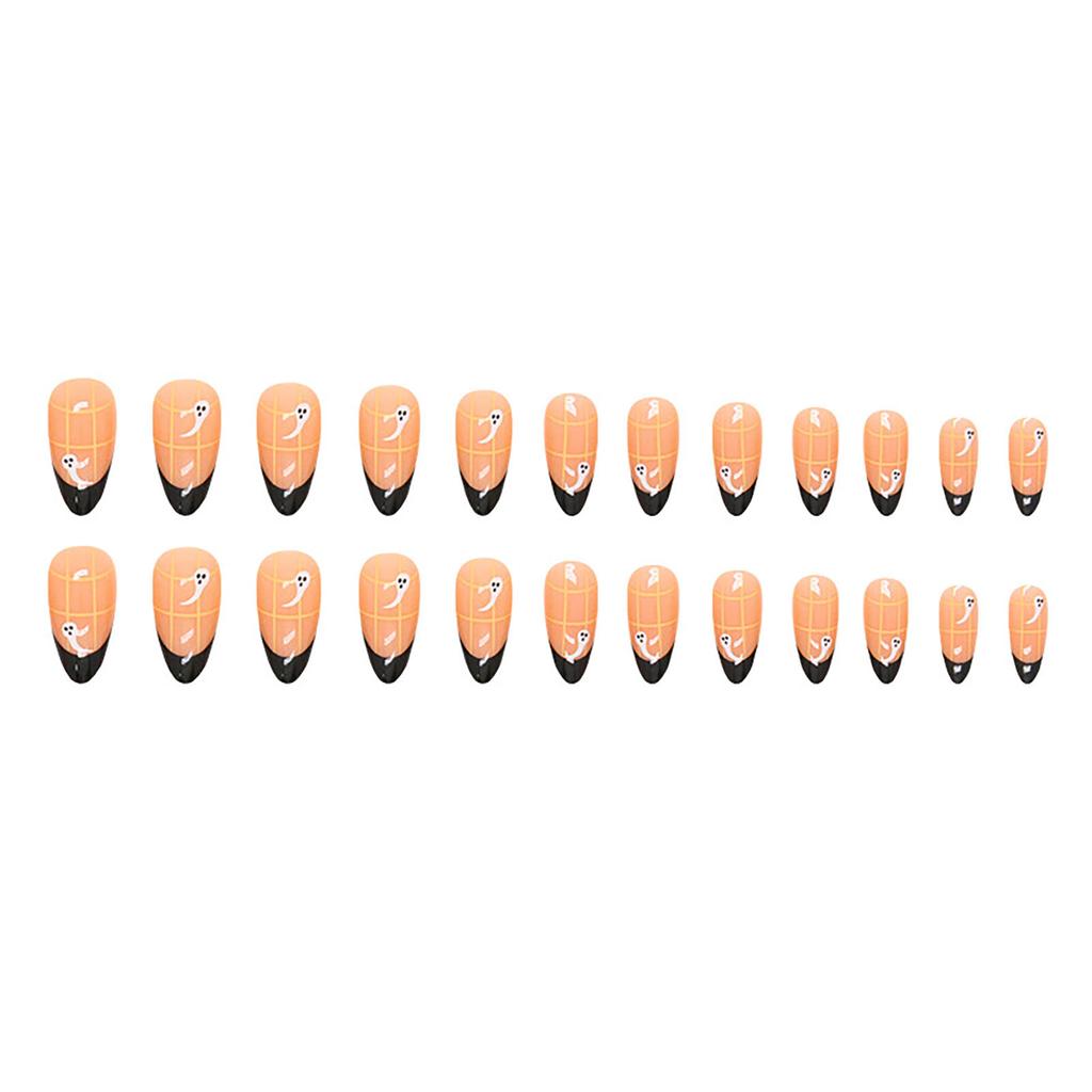 Black Round Tip Decor Almond False Manicure Lightweight and Easy to Stick Fake Nail for Daily and Parties Wearing