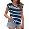 Summer V-neck Striped Loose Short Sleeve T-shirt Top for Women, European American Cross-border Women's Clothing In Stock