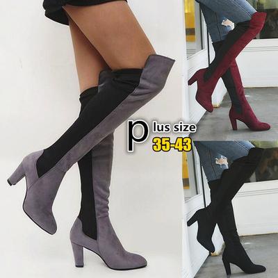 Жіночі Осінні та Зимові Чоботи Вище Коліна Модні Чоботи на Високих Підборах Замшеві Довгі Чоботи