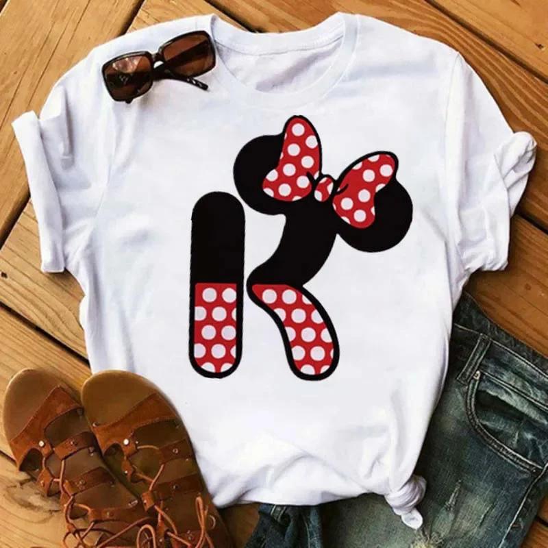 Süßes Disney T-Shirt Cartoon Mickey Maus Damenbluse Damen Oberteile Buchstabendruck T-Shirt Minnie Weißes T-Shirt Locker Mädchen Hippie Kleidung