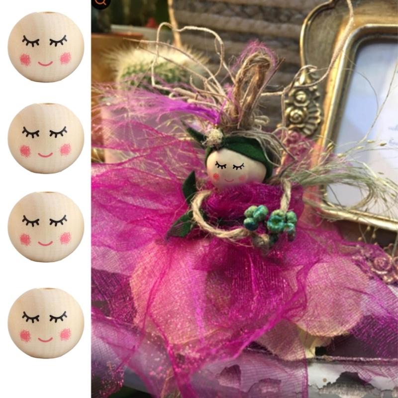 20Pcs Smiles Wood Beads Natural Wooden Beads for Crafting, Hole Round Wooden Smiles Face Beads Set for DIY Decorations