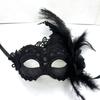 Maschera veneziana ad angolo in pizzo dipinto con diamanti, fiore laterale, piuma, ballo di Halloween, benda per travestimento