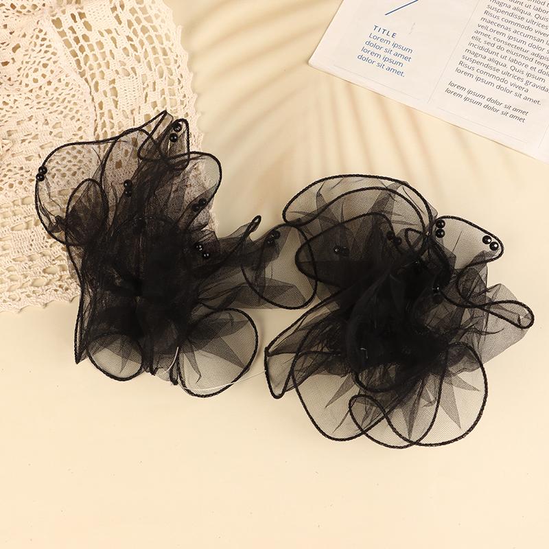

1Pair Flare Bead Sleeve Pearl Mesh Fake Arm Lace Sleeve Manicure Photo Background Wedding Tulle False Cuffs Decoration чорний