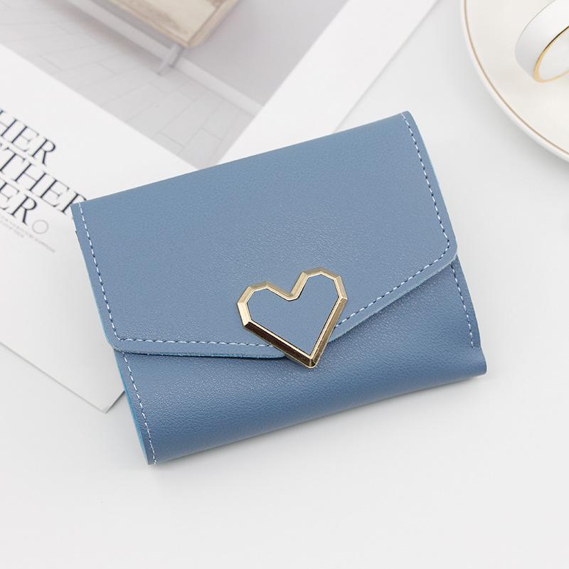 

Korean Style Heart-Shaped Women s Tri-Fold Wallet with Multi-Card Slots and Coin Pocket синий