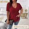 Women's Fashion Casual Solid Color Print Short Sleeve V Neck Blouses & Shirts