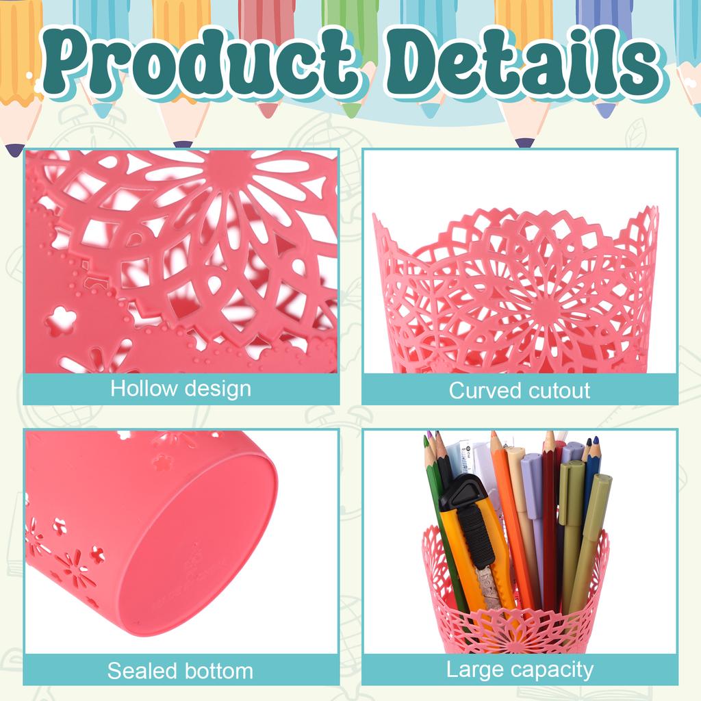 Ulele 10 Pcs Pencil Holder Cup Hollow Flower Pencil Pots Plastic Vase Pen Pot Holder Makeup Brush Storage Organizer Container Or