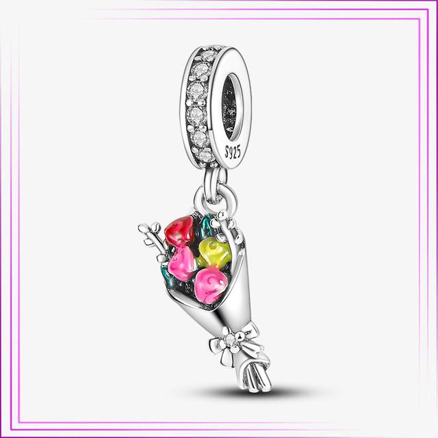 925 Sterling Sølv Hjerte Blomst Luftballong Flamingo Rosa Sjarm Plata De Ley Bil Katt Perle DIY For Originalt Armbånd Smykker