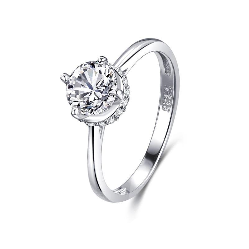 S925 Sterling Silver Women's Ring - White Gold Electroplated, Classic Rose Design, Light Luxury Finger Jewelry
