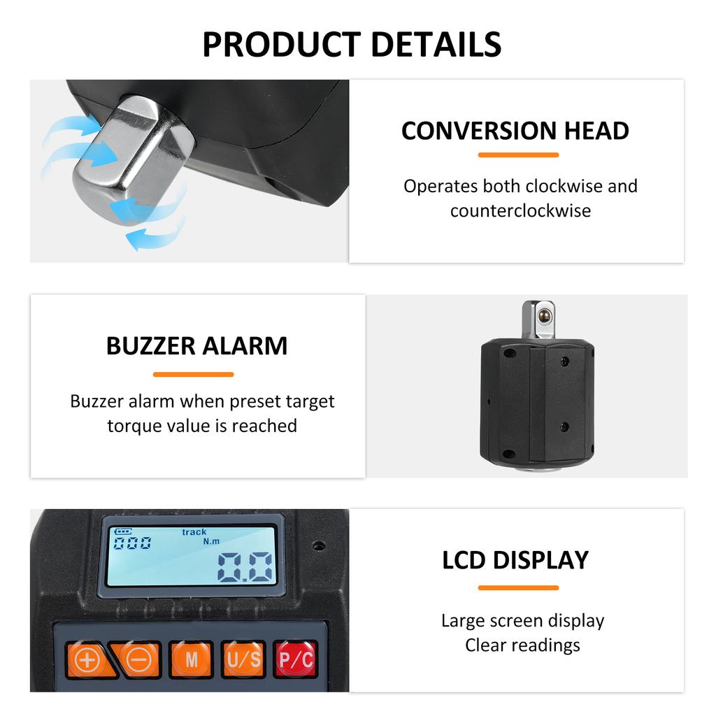 ENC-340 Digital Display Torque Meter Wrench Torque Tester Includes Adapters 3/8'' with Sound Light Alarm Function High Accuracy