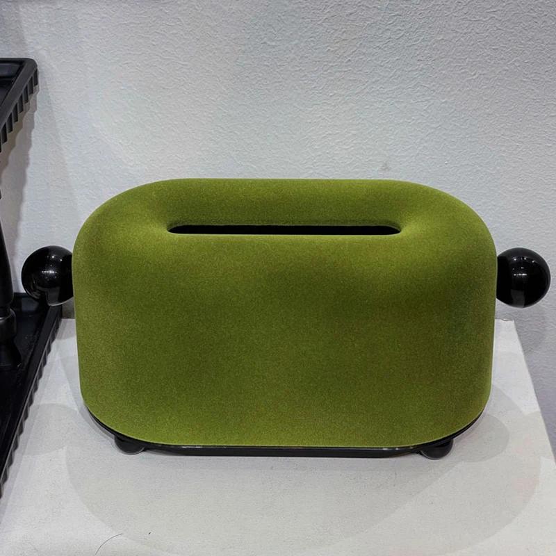 Retro Olive Green Tissue Box Holder Creative Desktop Decor Velvet Napkin Storage Box Living Room Decoration Tissue Boxes