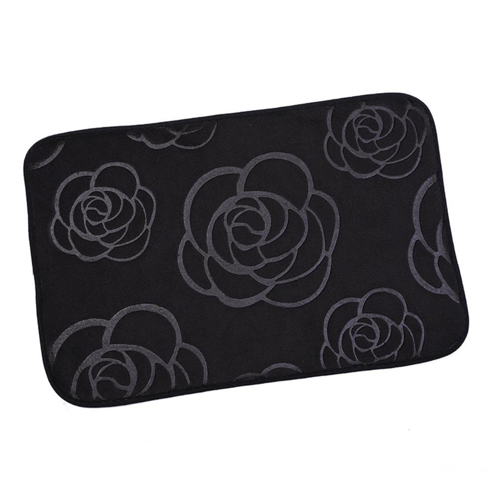 Machine Washable Rose Pattern Floor Mat Square Non-Slip Mat Coral Velvet Carpet  Bathroom