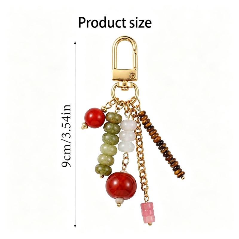 Decorative Beaded Keychain Charm with Gold Tone Clasp and Chain Detail, Bag Charm Key Ring Accessory for Daily Carry