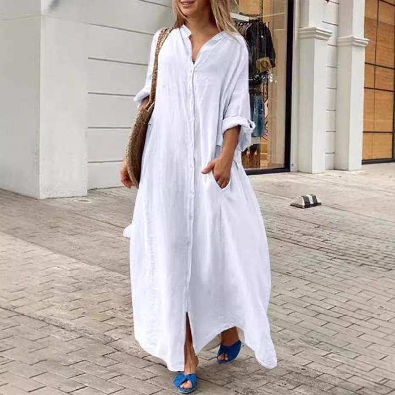 Tooxika 2024 Herbst Neue Beiläufige Lose Hemd Kleid Große Größe Langarm Baumwolle Und Leinen Kleid