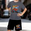 Boys 2 Piece Cartoon car printed Outfit, Short Sleeve T-Shirt and Shorts Set for Kids Age 5-14,White Sporty Casual Summer Clothes