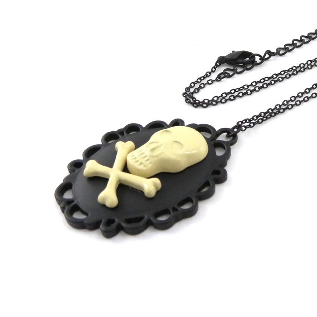 Les Trésors De Lily [J2016] - Colier de designer bej negru cu model „Craniu”