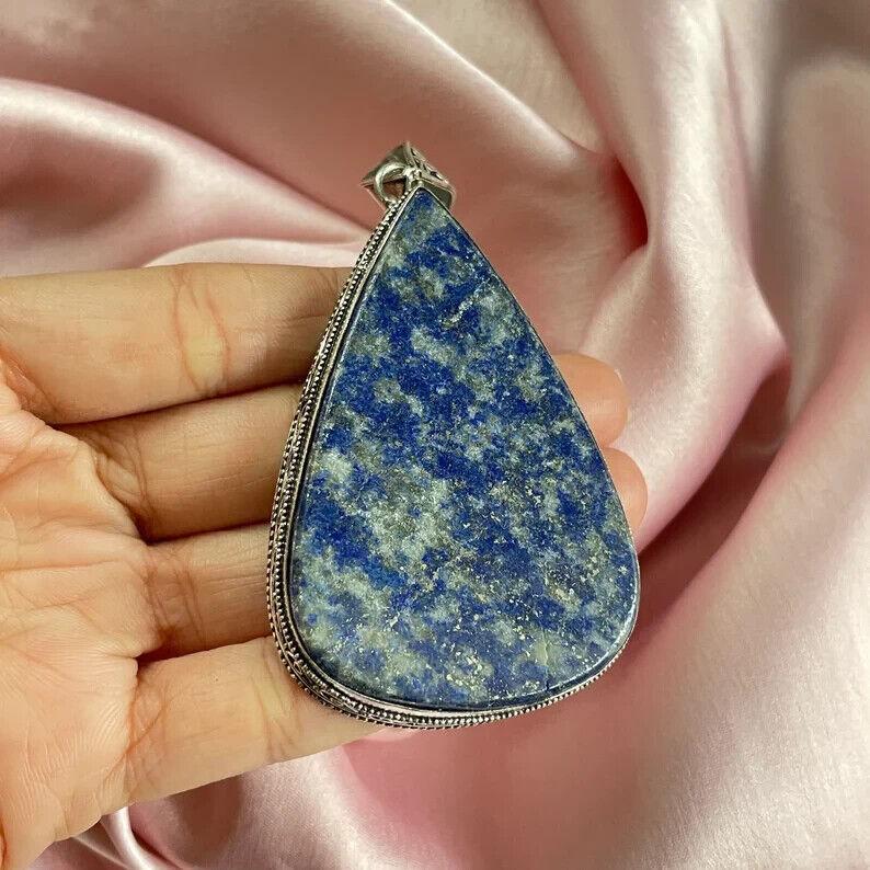 Blauer Lapislazuli Anhänger mit Silberketten-Halskette 925 Sterlingsilber Anhänger