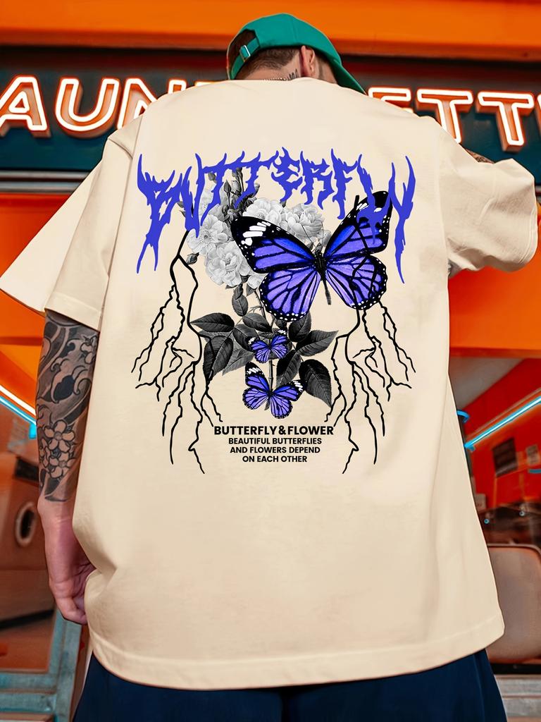 Mens 100 Cotton Tshirt with European and American Lightning Butterfly Prints  A New Summer Casual and Trendy Outfit