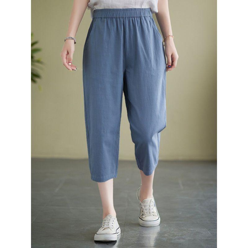 Summer Cotton Linen Capri Pants Women's New Arrival Plus Size Women's Clothing Loose Slim Looking Thin Harem Pants Chubby Girl High Waist Baggy Pants